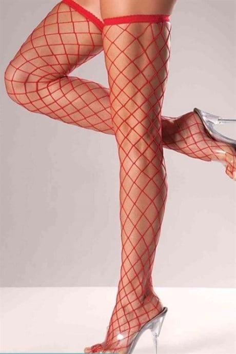 Bella Notte Kırmızı Geniş Fileli Jartiyer Çorabı 1101