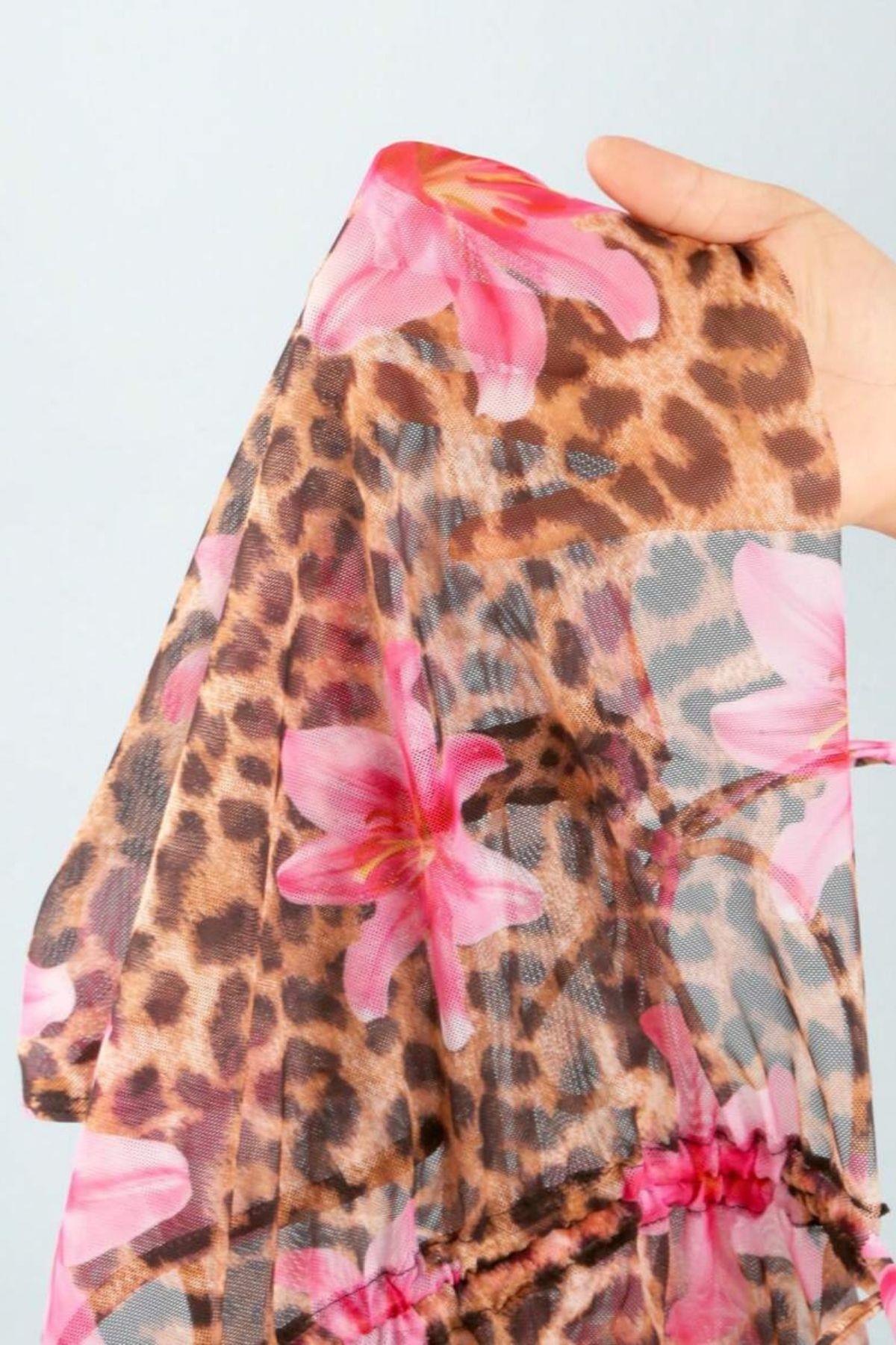 Bella Notte Leopar Zambak Baskılı Pareolu Bikini Takım M-9035