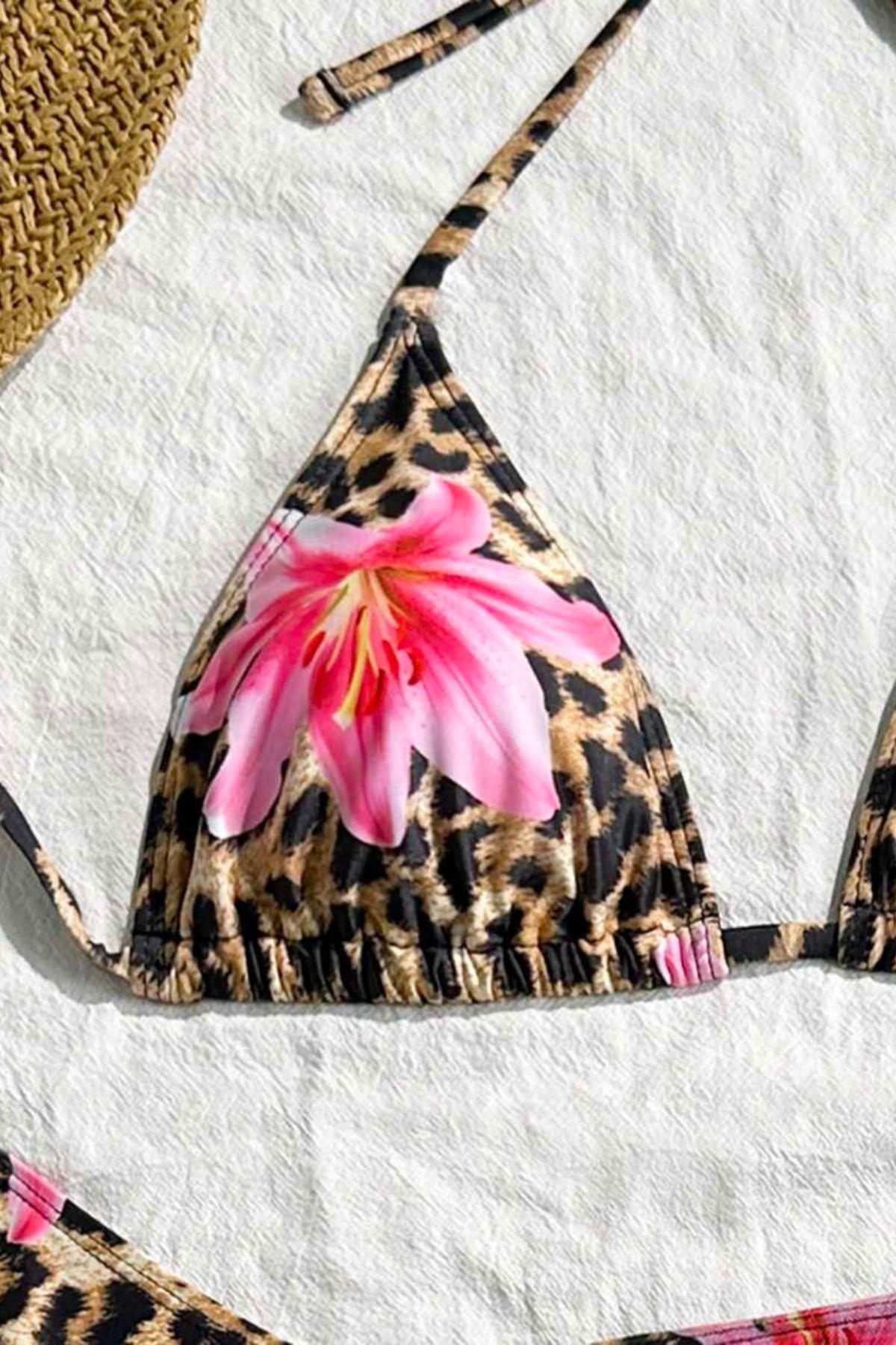 Bella Notte Leopar Zambak Baskılı Pareolu Bikini Takım M-9035