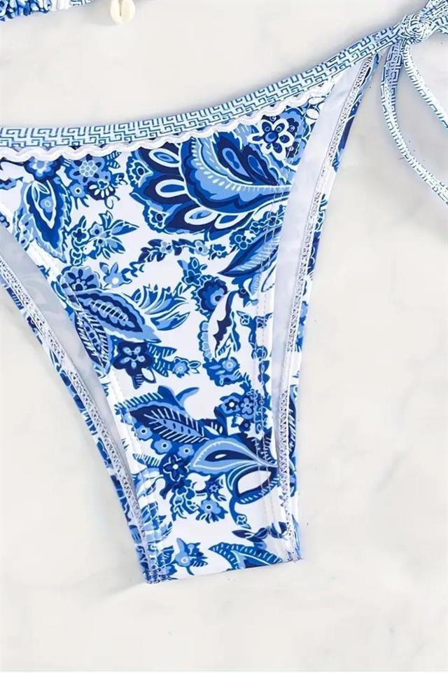 Bella Notte Mavi Desenli Üçgen Bikini Set M-9003