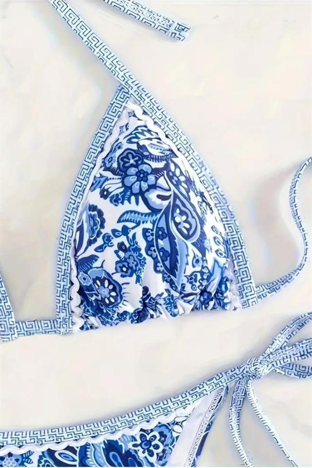 Bella Notte Mavi Desenli Üçgen Bikini Set M-9003
