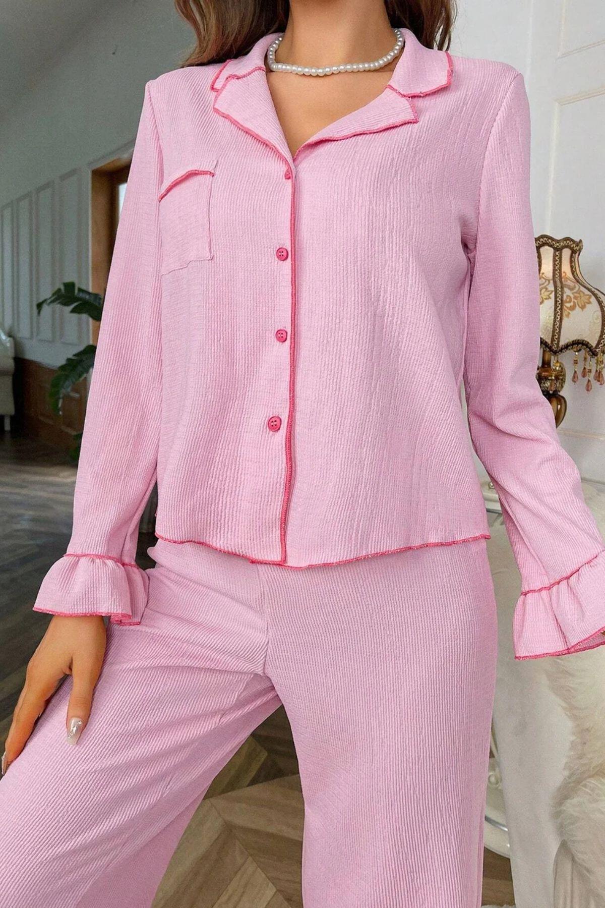Bella Notte Pembe Düğme Detaylı Pijama Takımı 77137