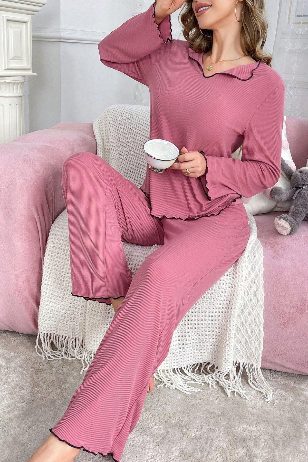 Bella Notte Pembe Pamuklu Günlük Pijama Takımı 7149