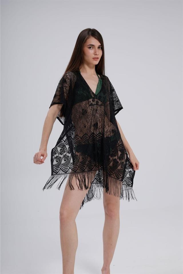 Bella Notte Siyah Bikini ve Mayo Üstü Narin Desenli Raşel Pareo P-9001