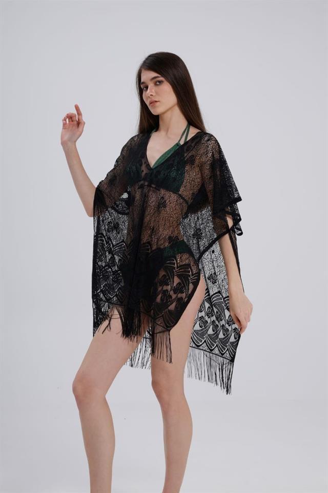 Bella Notte Siyah Bikini ve Mayo Üstü Narin Desenli Raşel Pareo P-9001