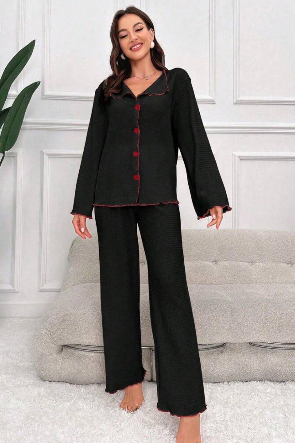 Bella Notte Siyah Uzun Kollu Pijama Takımı 7396