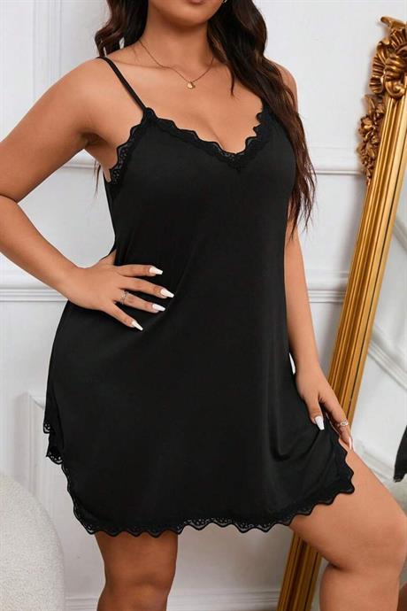 Bella Notte Siyah Yırtmaç Detaylı Gecelik 15719