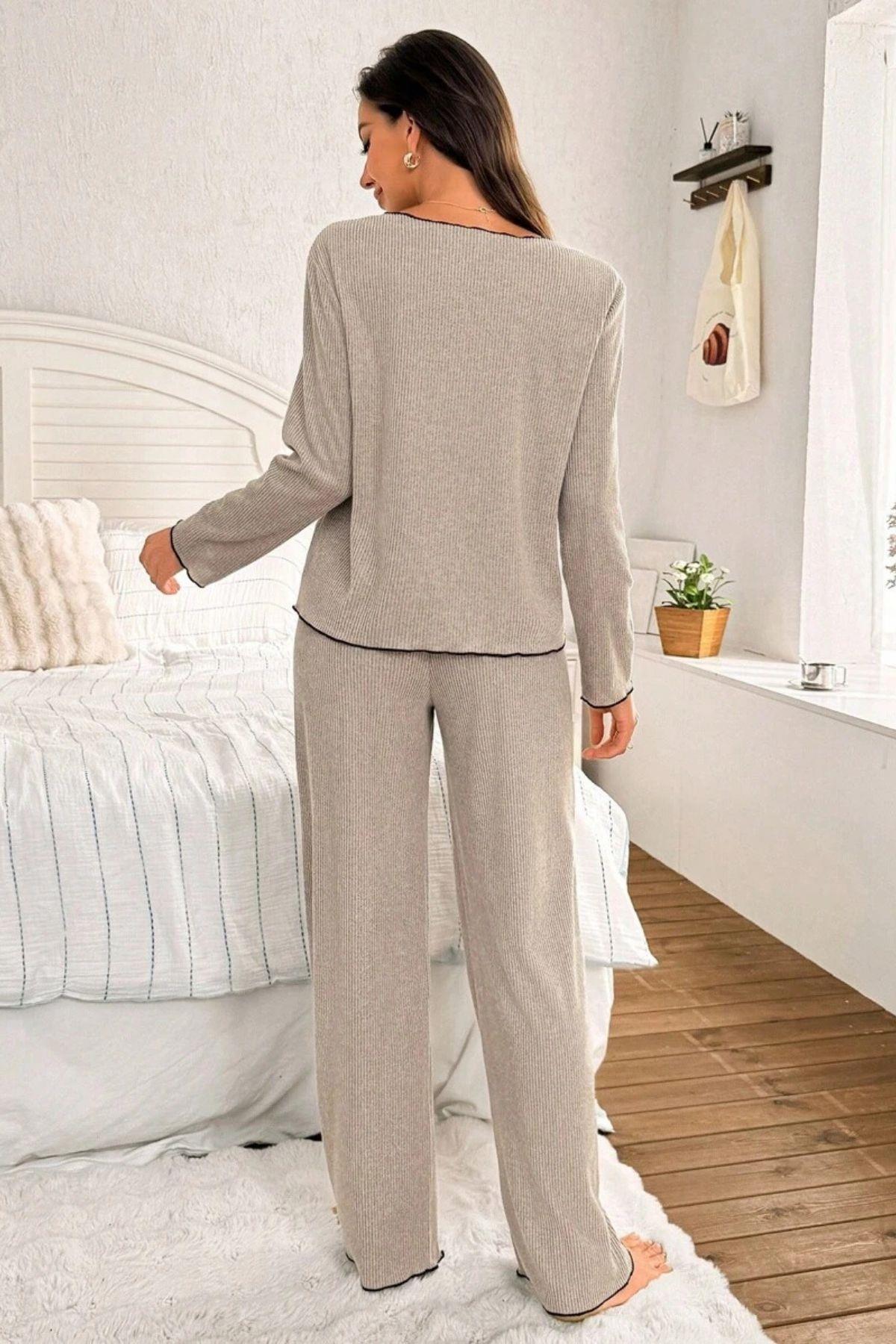 Bella Notte Vizon Pamuklu Fiyonk Detaylı Pijama Takımı 77305