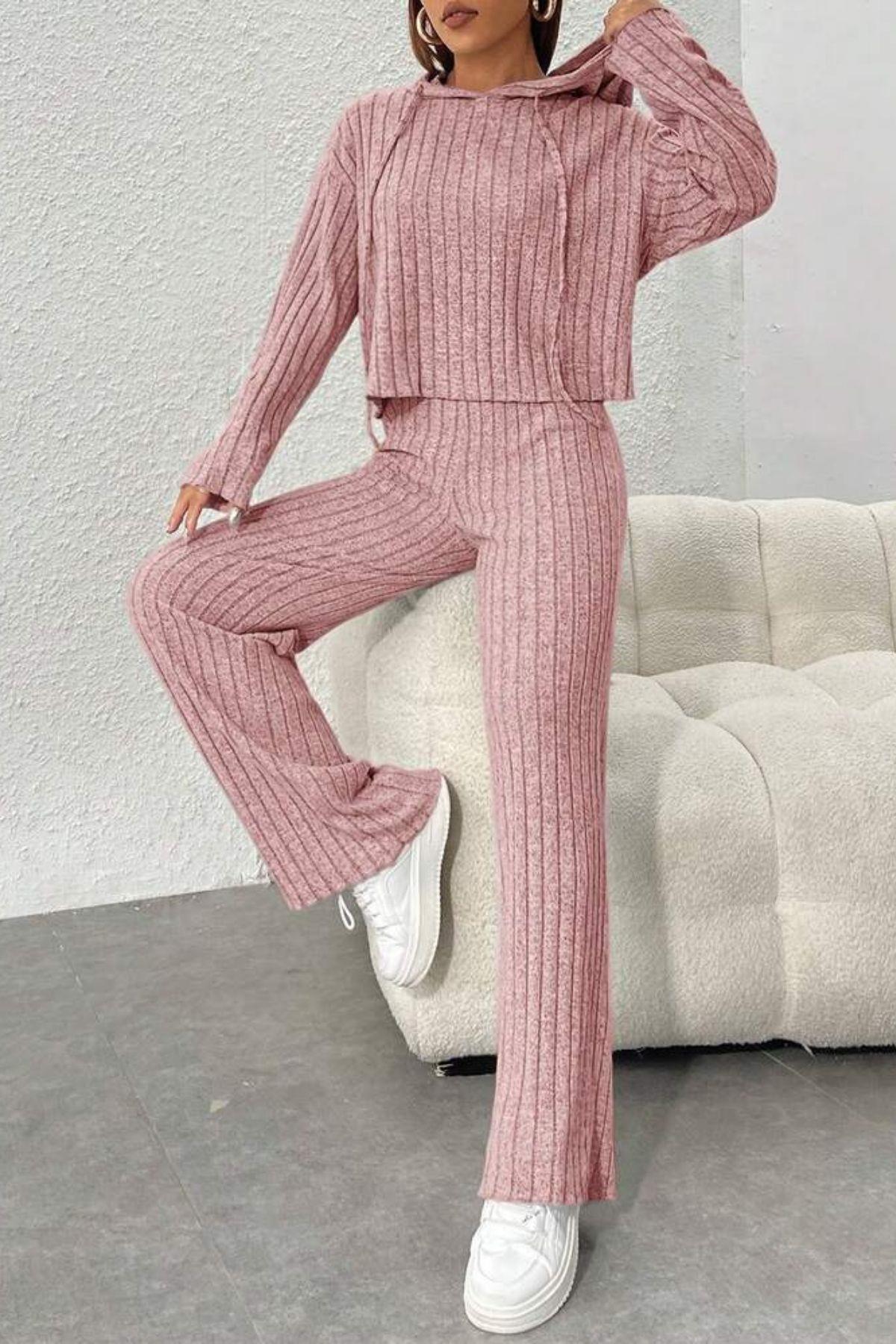 Bella notte Pembe Kapşonlu Cotton Alt Üst Takım 77323