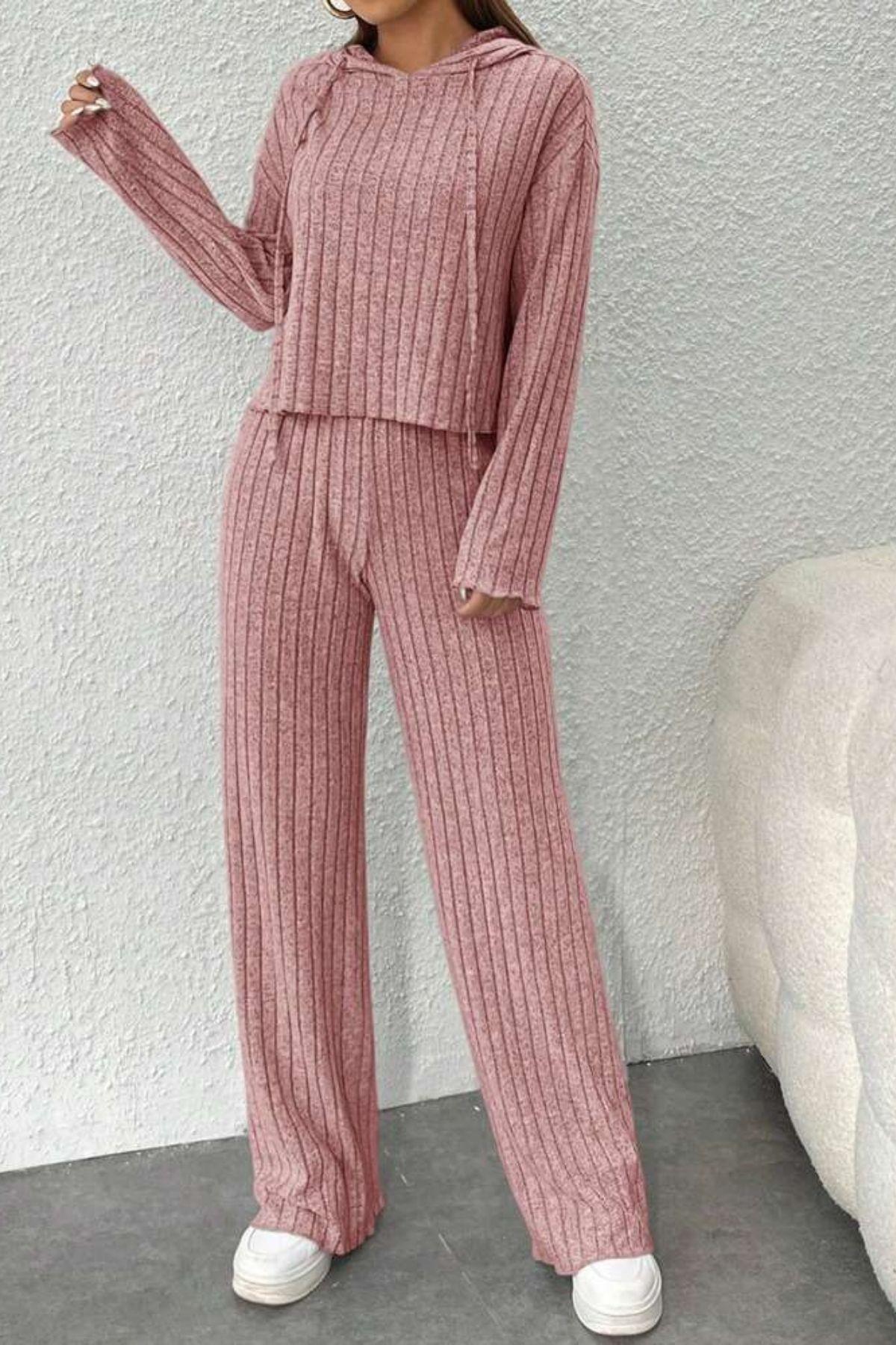 Bella notte Pembe Kapşonlu Cotton Alt Üst Takım 77323