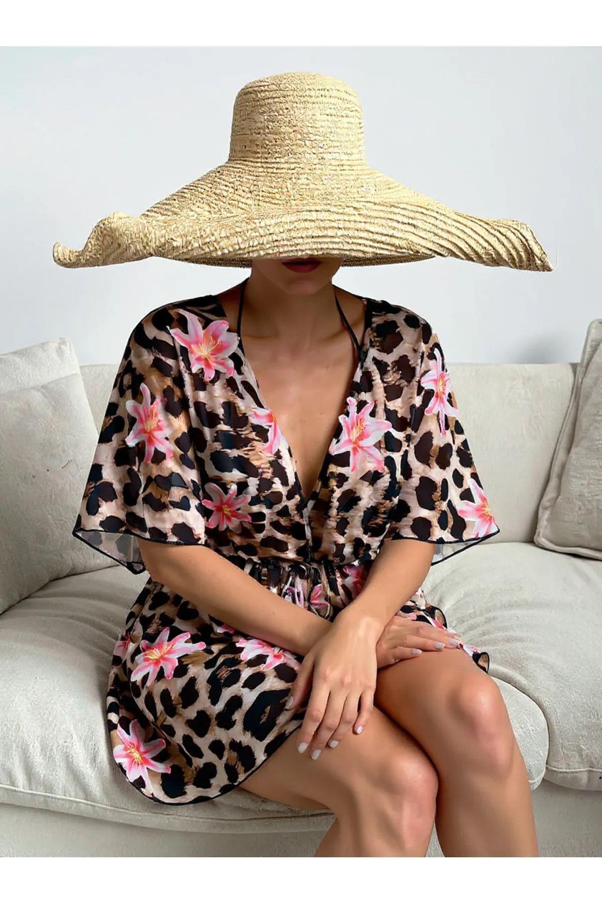 Bella Notte Leopar Desenli Bel Bağcıklı Pareo P-3003