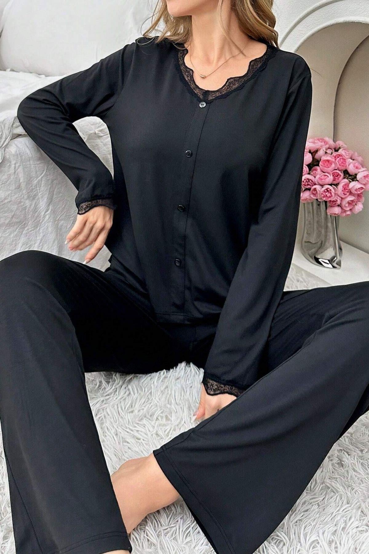 Bella Notte Siyah Uzun Kollu Pijama Takımı 7177