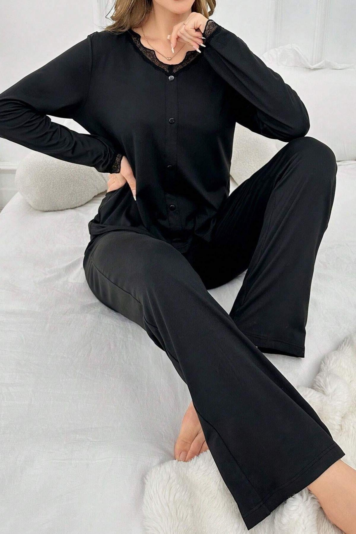 Bella Notte Siyah Uzun Kollu Pijama Takımı 7177