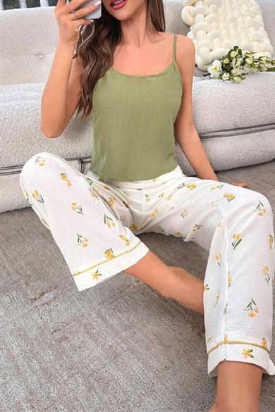 Belal Notte Çok Renkli Çiçek Desenli Askılı Pijama Takımı 7025