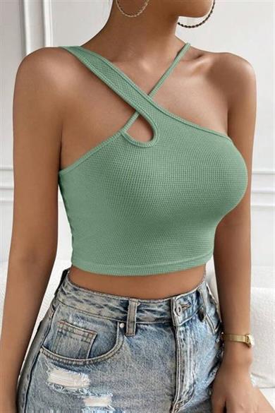Bella Botte Yeşil Boyundan Çapraz Askılı Crop BN6570Y