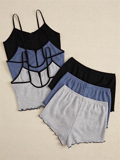Bella Notte 3 Renk 6 Parça Pamuklu Şort Pijama Takımı 7709