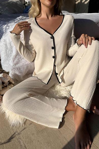 Bella Notte Açık Bej Konforlu Ev Giyim Pijama Takımı 7050