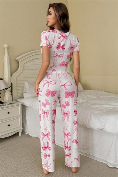 Bella Notte Beyaz  Fiyonk Baskılı Pijama Takımı 7395