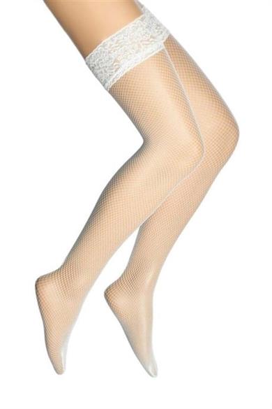 Bella Notte Beyaz Fileli Silikonlu Dantelli Jartiyer Çorabı 1104