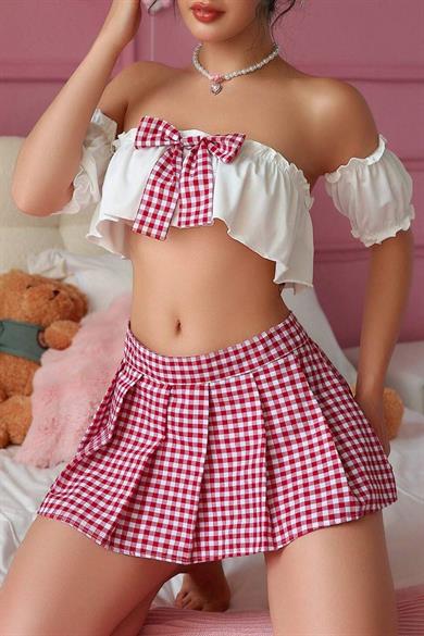 Bella Notte Bordo Pötikareli Etekli Fantezi Gecelik 17053