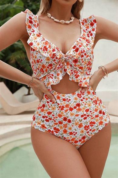 Bella Notte Çok Renkli Çiçekli Volanlı Tek Parça Mayo M-9039