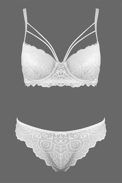 Bella Notte Ekru Dantelli Çift İp Detaylı Şık Sütyen Takım 19006