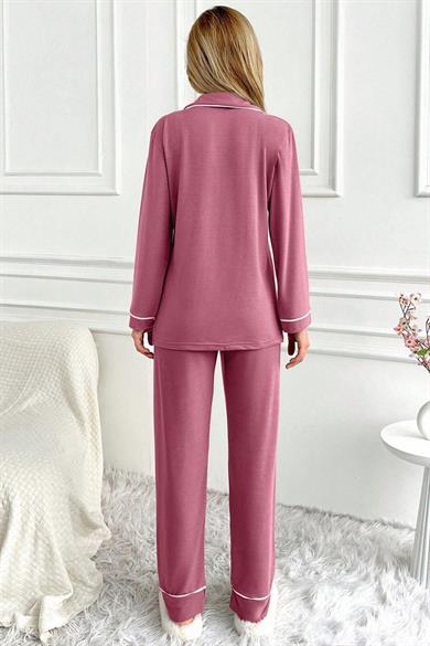 Bella Notte Gül Kurusu Düğme Detaylı Pamuklu Pijama Takımı 7145