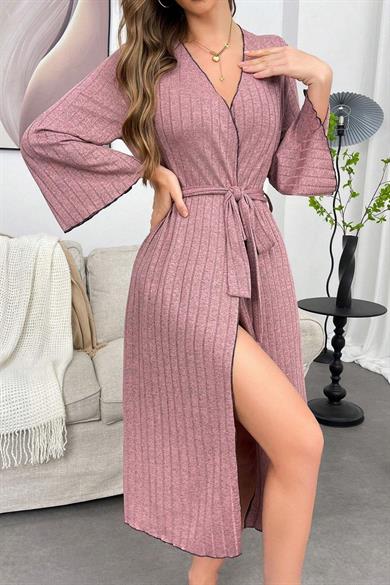 Bella Notte Gül Kurusu Fitilli Pamuklu Sabahlık 9663