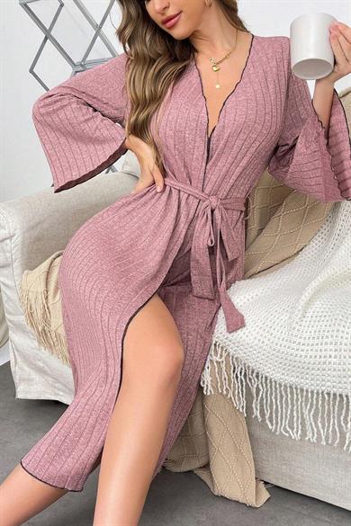 Bella Notte Gül Kurusu Fitilli Pamuklu Sabahlık 9663