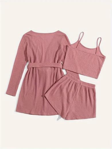 Bella Notte Gül Kurusu Pamuklu 3 Parça Sabahlık ve Pijama Takımı 7599