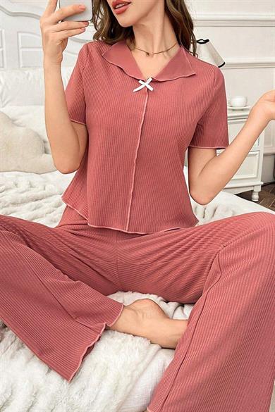 Bella Notte Gül Kurusu Pamuklu Kısa Kollu Pijama Takımı 7155