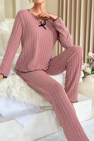 Bella Notte Gül Kurusu Uzun Kollu Pamuklu Pijama Takımı 7067