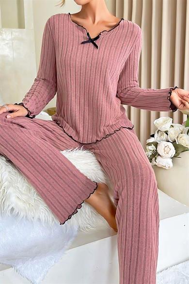 Bella Notte Gül Kurusu Uzun Kollu Pamuklu Pijama Takımı 7067
