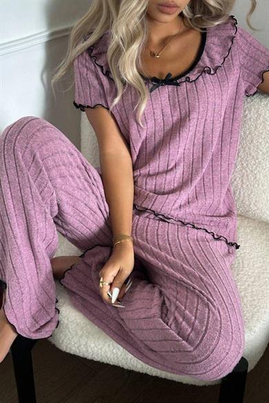 Bella Notte Gül Kurusu Volanlı Kenar Rahat Pijama Takımı 7383