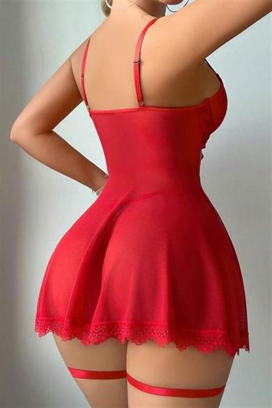 Bella Notte Kırmızı  Detaylı Gecelik 15696