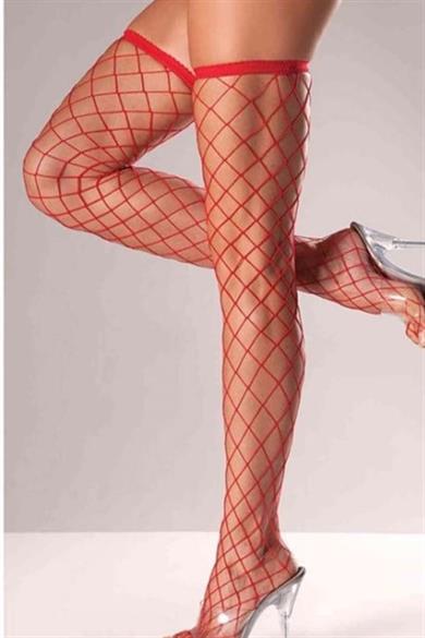 Bella Notte Kırmızı Geniş Fileli Jartiyer Çorabı 1101