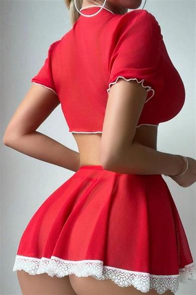 Bella Notte Kırmızı Kalp Detaylı Etekli Bralet Takım 17033