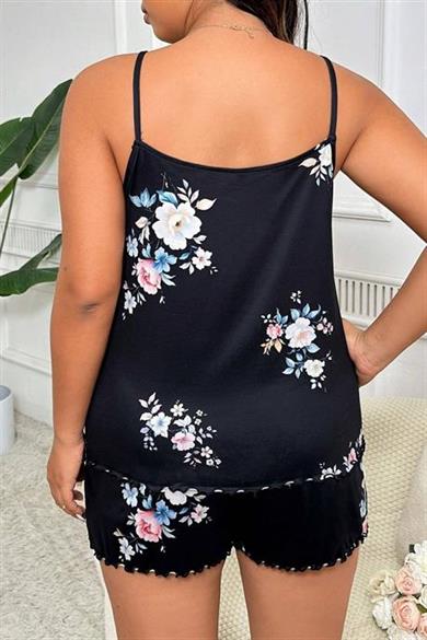 Bella Notte Lacivert Kelebek Desenli Büyük Beden Şort Takım 7545