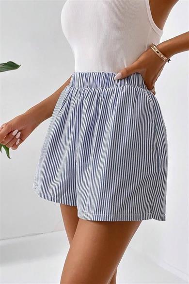 Bella Notte Mavi Çizgili Desenli Lastikli Şort 7562