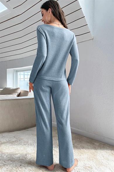 Bella Notte Mavi Hırkalı Pamuklu Pijama Takımı 7071