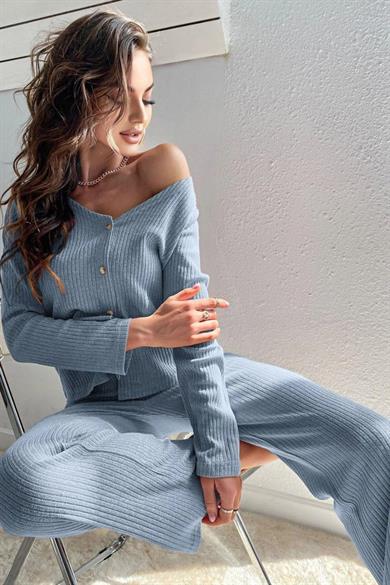 Bella Notte Mavi Hırkalı Pamuklu Pijama Takımı 7071