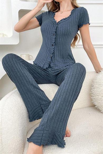 Bella Notte Mavi Kısa Kollu Pamuklu Pijama Takımı 7305