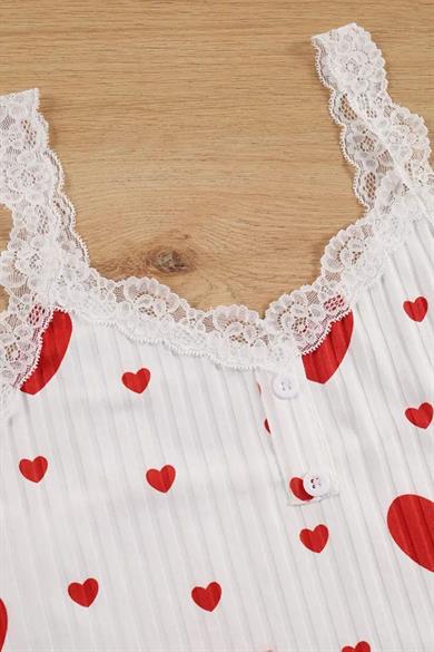 Bella Notte Pamuklu 3 Parça Kalp Desenli Pijama Takımı 7707