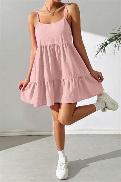 Bella Notte Pembe Askılı Salaş Model Yazlık Elbise E-5537