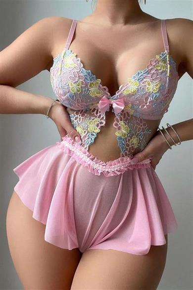 Bella Notte Pembe Balenli Şeker Gecelik 15103