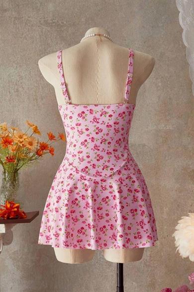 Bella Notte Pembe Çiçek Desenli Mini Gecelik 35521