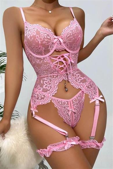 Bella Notte Pembe Dantelli Jartiyer Gecelik 16527