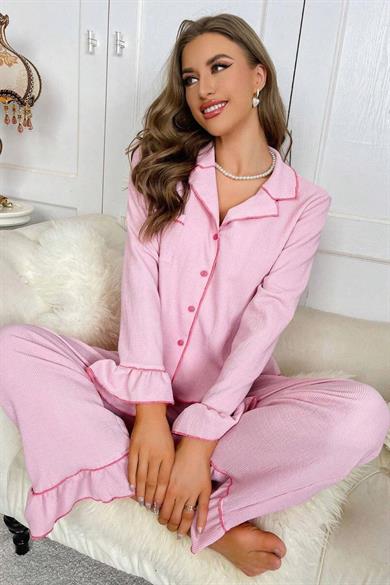 Bella Notte Pembe Düğme Detaylı Pijama Takımı 77137