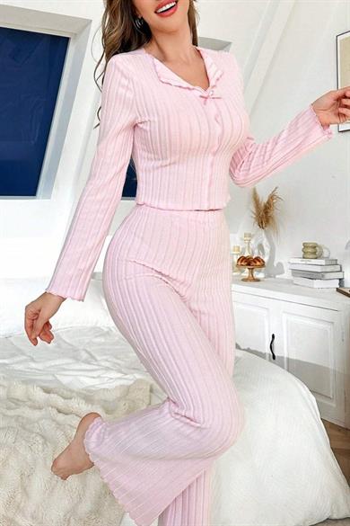 Bella Notte Pembe Fiyonk Detaylı Pamuklu Pijama Takımı 7097