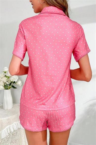 Bella Notte Pembe Kalp Desenli Şort Takım 7552